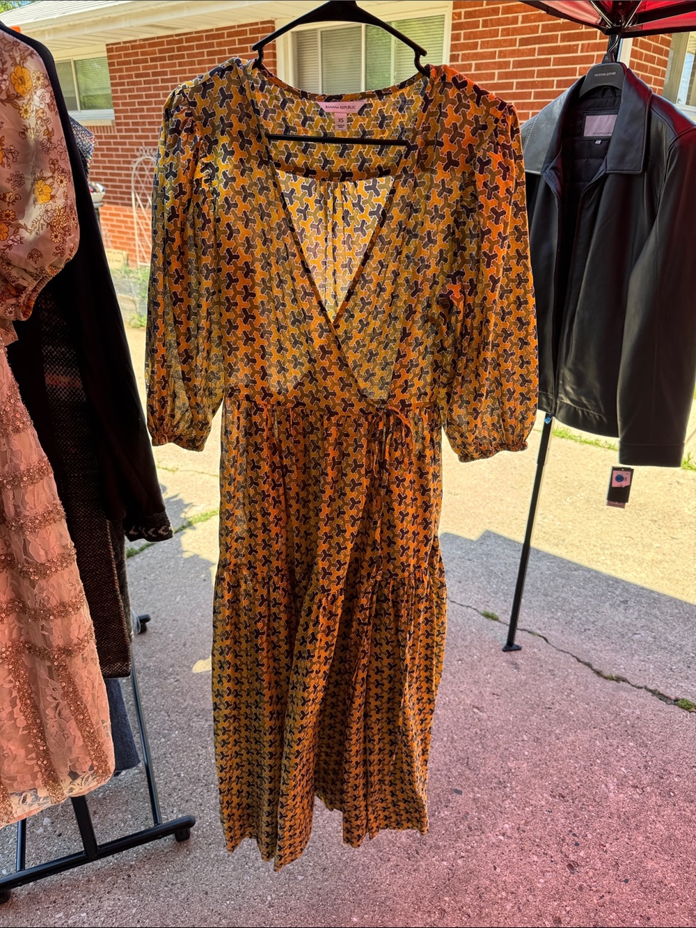 Banana Republic Mustard and Black Midi Wrap Dress